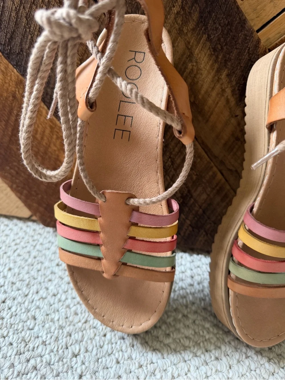 Roolee Multicolor Strappy Platform Espadrille Sandals size 38 EX condition